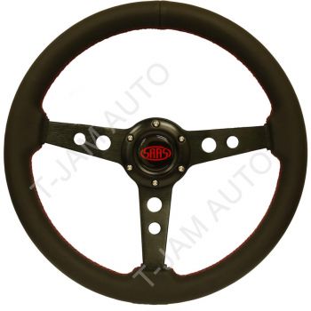 SAAS Retro Leather Black Steering Wheel 350mm