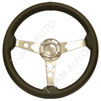 SAAS Retro Leather Polished Alloy Steering Wheel 350mm