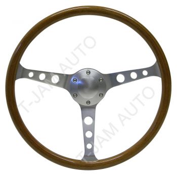 SAAS Wood Grain Classic Steering Wheel Brushed Holes 380mm Deep Dish