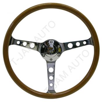 SAAS Wood Grain Classic Steering Wheel Chrome Holes 380mm Deep Dish