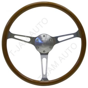 SAAS Wood Grain Classic Steering Wheel Brushed Slots 380mm Deep Dish