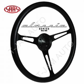 SAAS Polyurethane Classic Steering Wheel Black anodized Slots 380mm
