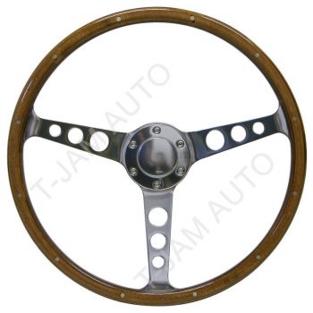 SAAS Wood Grain Classic Steering Wheel Polished w/ Dots Holes 380mm