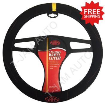SAAS Steering Wheel Cover 380mm - Black Suede with Yellow Indicator