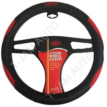 SAAS Steering Wheel Cover -Soft Feel Black / Red poly with SAAS logo