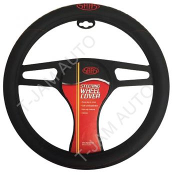SAAS Steering Wheel Cover -Soft Feel Black Poly with SAAS logo