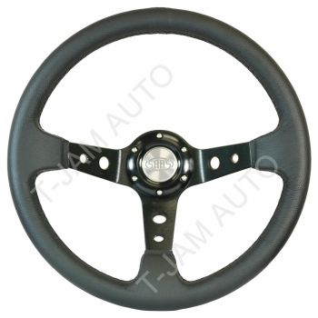 SAAS Black Leather GT Steering Wheel 350mm Deep Dish